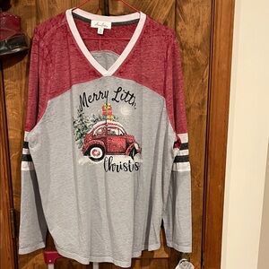 Festive Red and Gray Long Sleeve Tee
